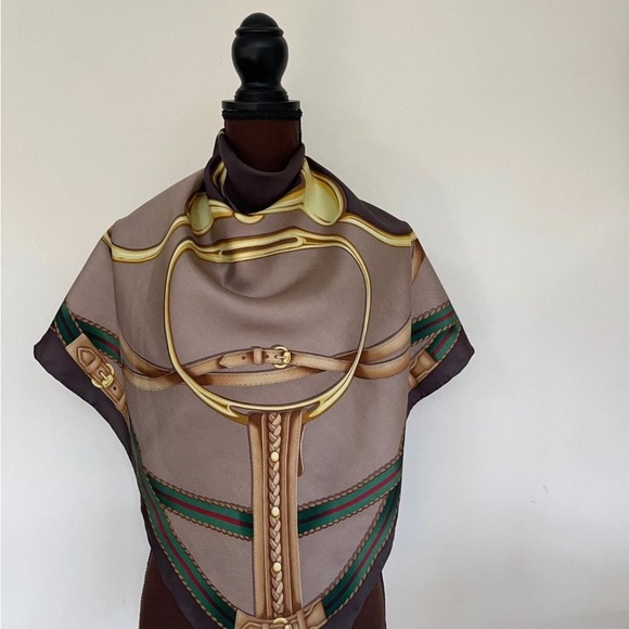 Gucci Brown and Gold Equestrian Scarf - Picture 5 of 12